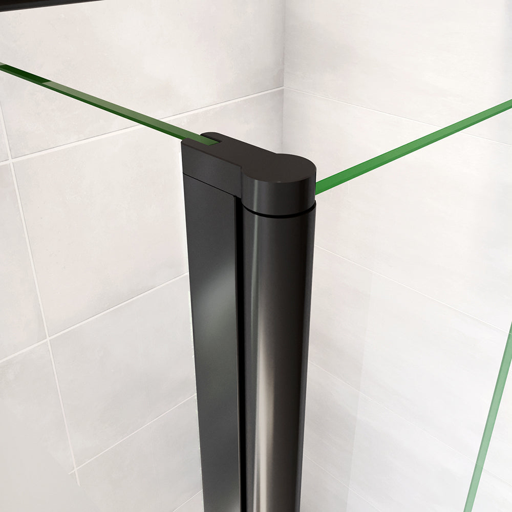 Walk in Doccia Due Pareti Vetro 8mm Temperato Anticalcare Antifrantumi Fascia Opaca Barra Stabilizzatrice 90cm Nera Opaca