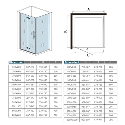 190cm Box Doccia Angolare Porta Battente Pieghevole con Parete Fissa in Vetro Temperato 5 mm Anticalcare Barra da 45cm Nera Opaca Piatto Doccia incluso