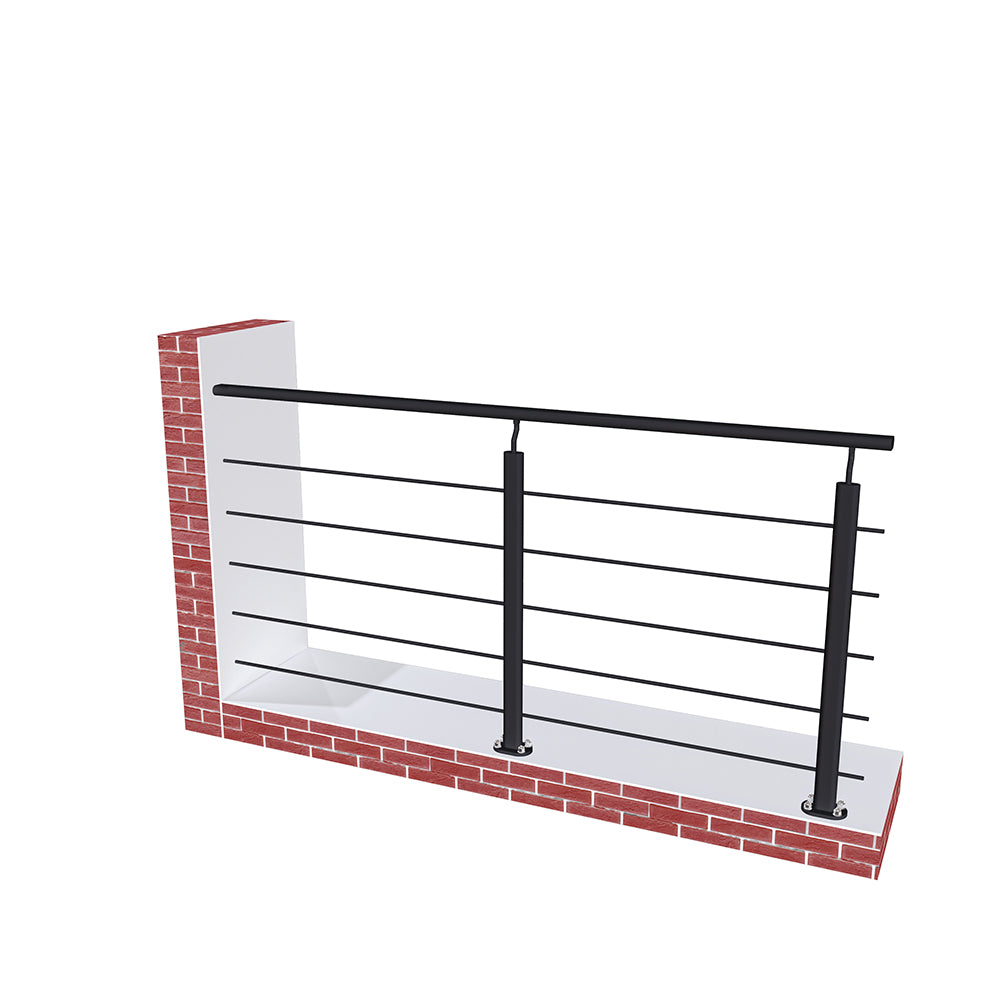 Ringhiera Parapetto in Alluminio Nero Opaco o Argento Opaco 200x100cm a Fissaggio a Pavimento, con supporto di collegamento a Parete