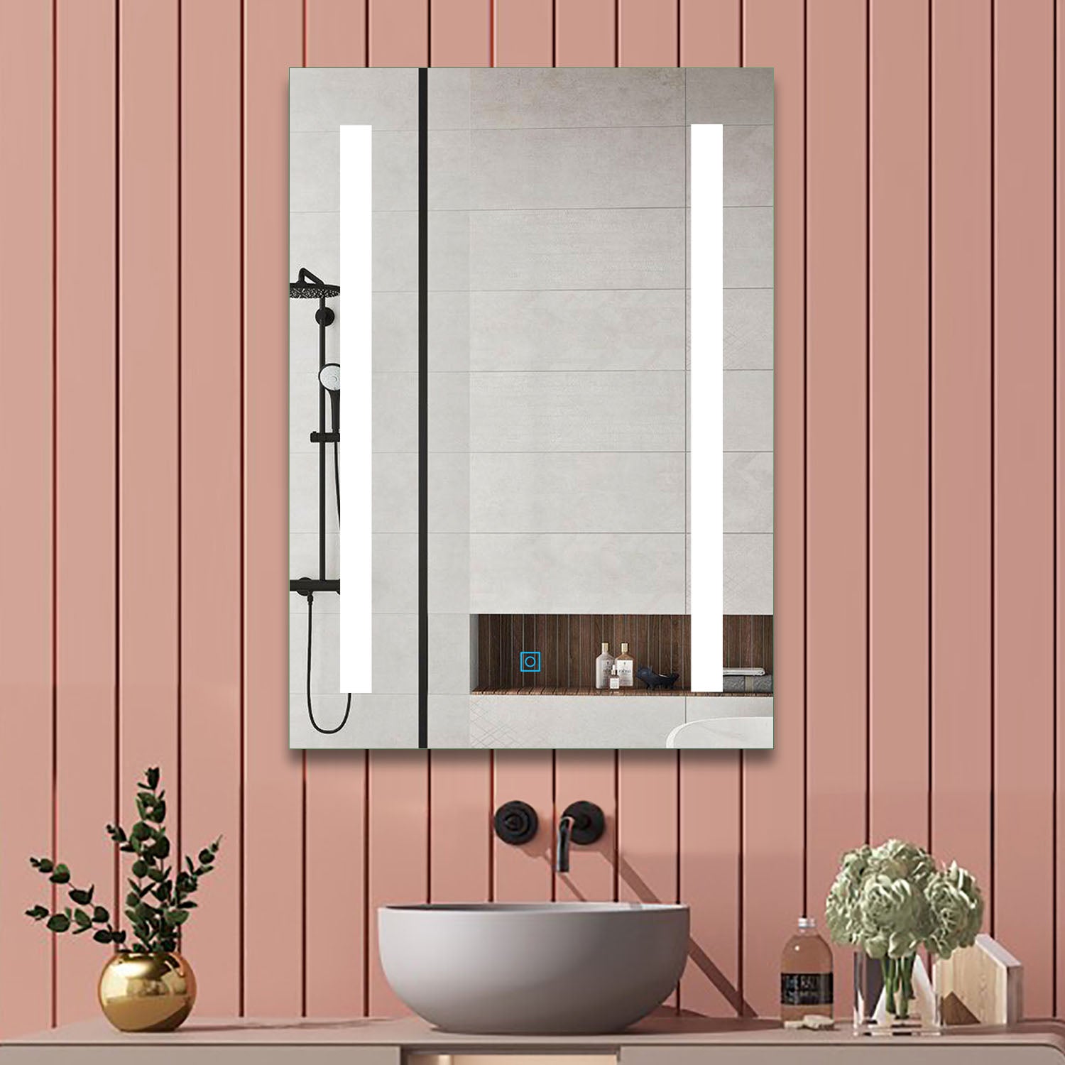 Aica60 × 45 cm LED Quadrato Specchio da Bagno Anti-appannamento Interruttore Touch Control 60x80x4cm