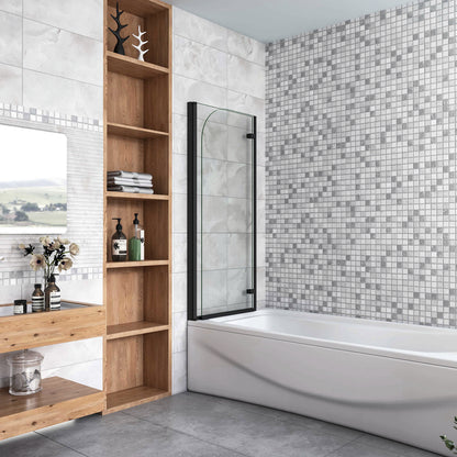 Sopravasca da Bagno Parete Vasca Doccia 90/100/110/120x140 cm Due Ante Movibili Vetro Temperato Trasparente 6 mm Anticalcare Telaio Nero Opaco