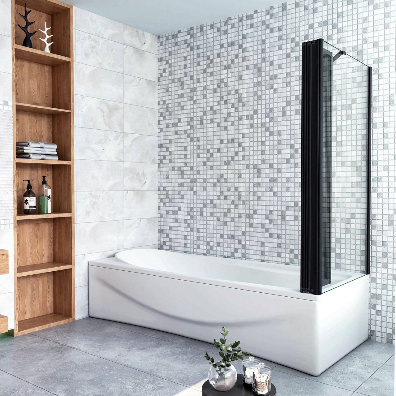 Parete Doccia Sopravasca Angolare 2/4/5 Ante Pieghevoli Vetro 4 mm con Parete Laterale 65/70/75cm Vetro Temperato 6 mm Trasparente Telai Neri Opachi