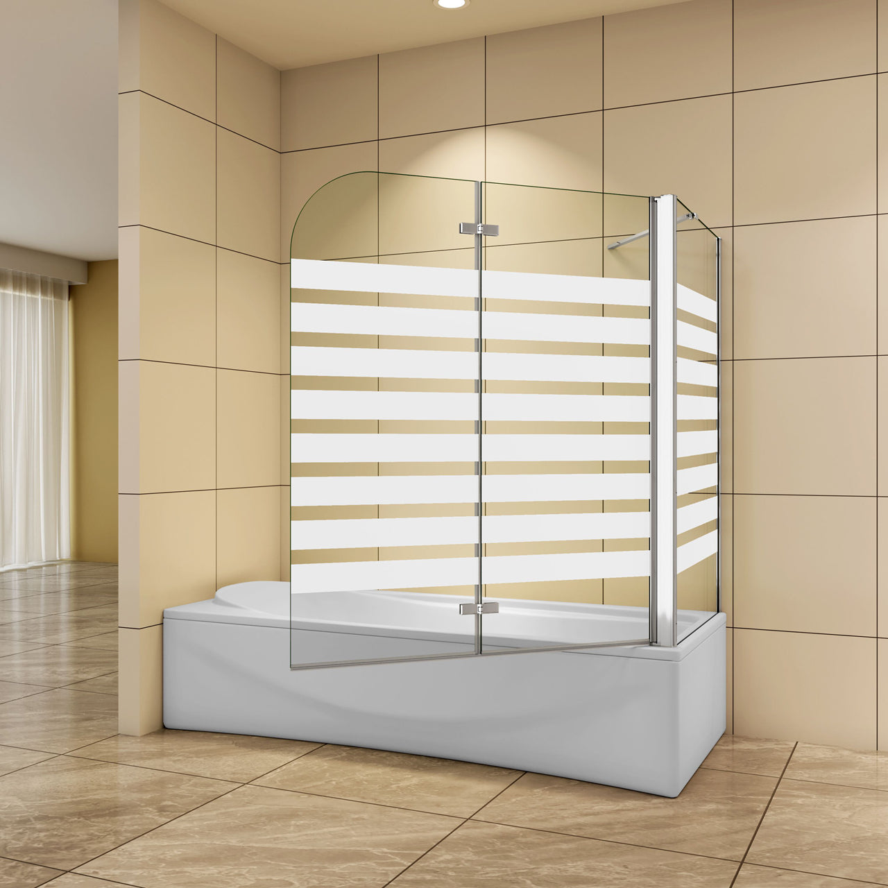 Aica H.140 cm Sopravasca da Bagno con Lato Fisso 2 Ante Pieghevoli verso Sinistro/Destro Vetro 6mm Anticalcare in Serigrafato Bianco Opaco