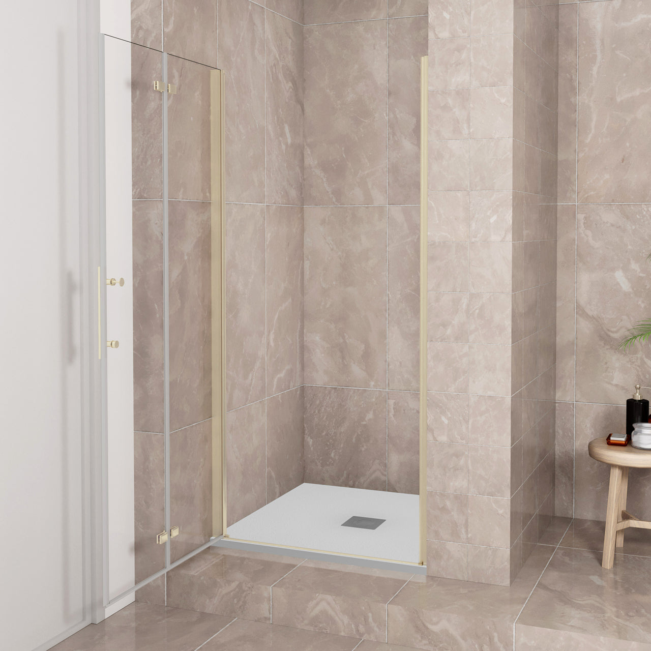 Porta Doccia H:185 cm Porta Battente Pieghevole in Vetro Temperato Trasparente 6 mm Anticalcare Telaio Dorato Spazzolato