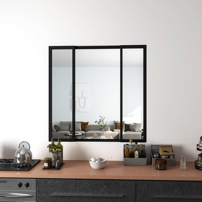 Vetrata Scorrevole Interna 123x108 cm in Vetro Temperato 4 Lastre Corniciate Profilo Nero Opaco Divisorio da Casa
