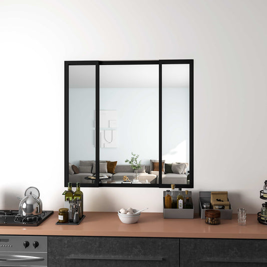 Vetrata Scorrevole Interna 123x108 cm in Vetro Temperato 4 Lastre Corniciate Profilo Nero Opaco Divisorio da Casa