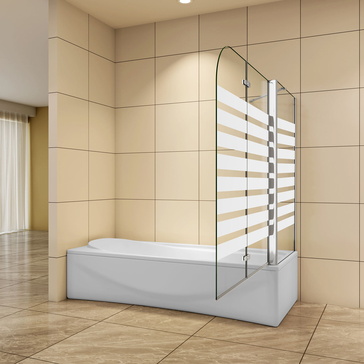 Aica H.140 cm Sopravasca da Bagno con Lato Fisso 2 Ante Pieghevoli verso Sinistro/Destro Vetro 6mm Anticalcare in Serigrafato Bianco Opaco