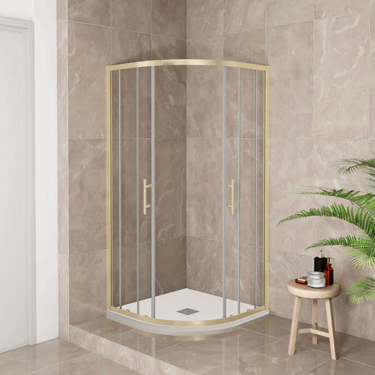 Box Doccia Semicircolare 80-90X80-90cm Porte Scorrevoli Vetro Temperato 6 mm Trasparente Anticalcare Oro Spazzolato 190 cm