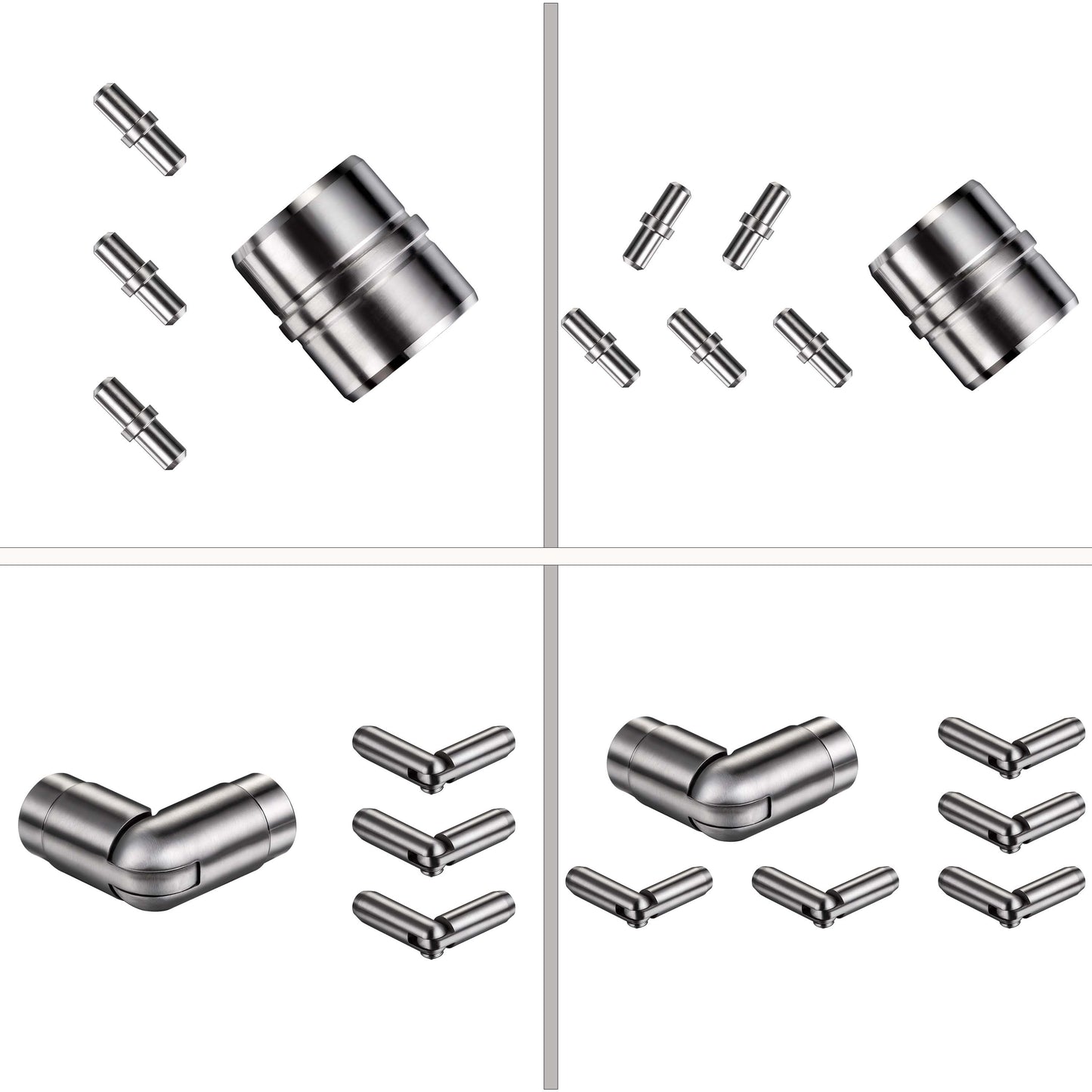 Kit Connettore Dritto/Angolo Regolabile per Ringhiere in Acciaio Inox Diametro 42.4 mm Configuratore per Corrimano per Ringhiere a 3/5 Traversi