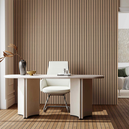 Set di 2/3 pannelli decorativi fonoassorbenti in legno MDF, 260 cm × 30 cm, Sp 21 mm, Color rovere naturale/chiaro/scuro/noce/grigio chiaro (Copy)#Color rovere scuro