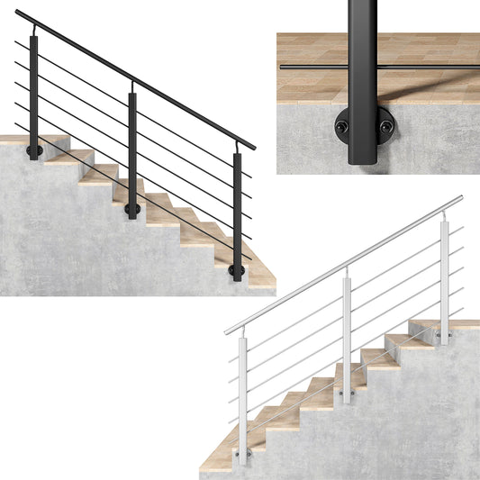 Ringhiera Balaustra in Alluminio Argento Opaco o Nero Opaco L. 100/150/200 cm a Montaggio a Parete, con Supporto di Collegamento a Parete