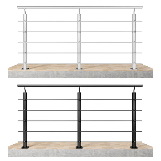 Ringhiera Parapetto in Alluminio Argento o Nero Opaco — Disponibile in 3 Misure: L. 100/150/200 cm — Montaggio a Pavimento per Interni ed Esterni