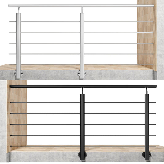 Ringhiera Parapetto in Alluminio Nero Opaco o Argento Opaco L. 100/150/200 cm a Montaggio a Parete, con supporto di collegamento a Parete