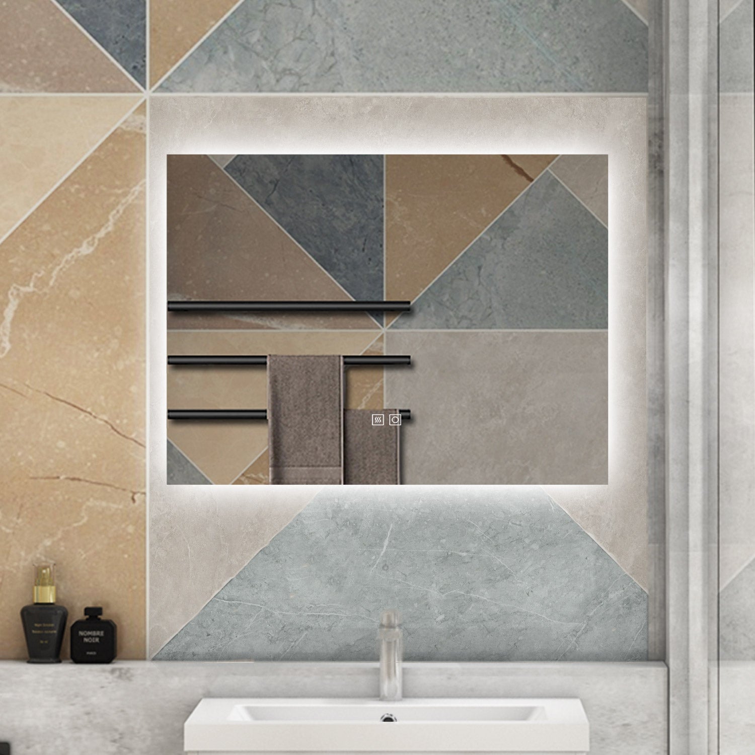 AICA 80-120x 60-70 Specchio da bagno con LED|Rettangolare|Touch|Memoria|Dimmerabile con 3 Colore Regolabile|Retroilluminato