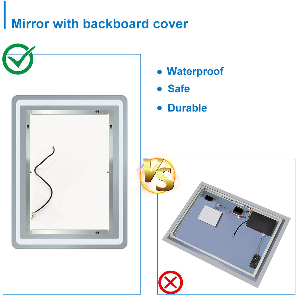 Aica Specchio quadrato cm 100×60 da parete con Led, Anti-appannamento, Luce Bianca 6000K, IP44