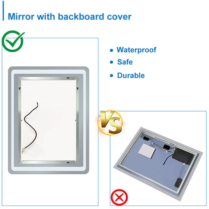 Aica Specchio quadrato cm 100??60 da parete con Led, Anti-appannamento, Luce Bianca 6000K, IP44