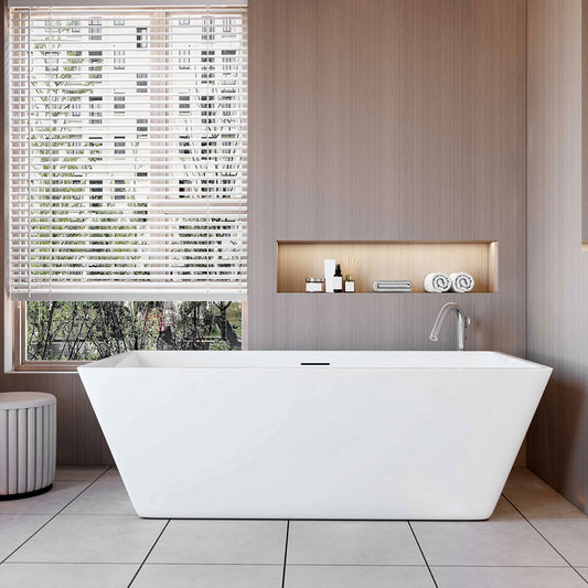 Vasca da Bagno a Isola Freestanding in Acrilico da 170x80x58 cm/150x72x56 cm, Colore Bianco, Forma Rettangolare