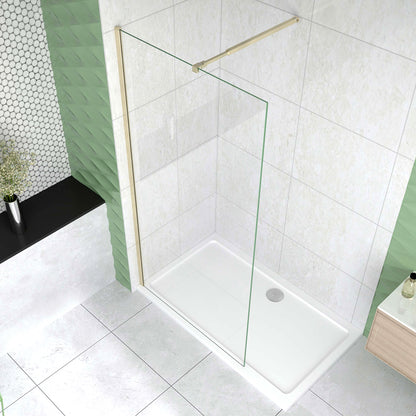 Box Doccia Walk In 50-120x200 cm Parete Fissa Vetro 8/10 mm Trasparente Anticalcare Oro Spazzolato con Barra Stabilizzatrice 73-120 cm
