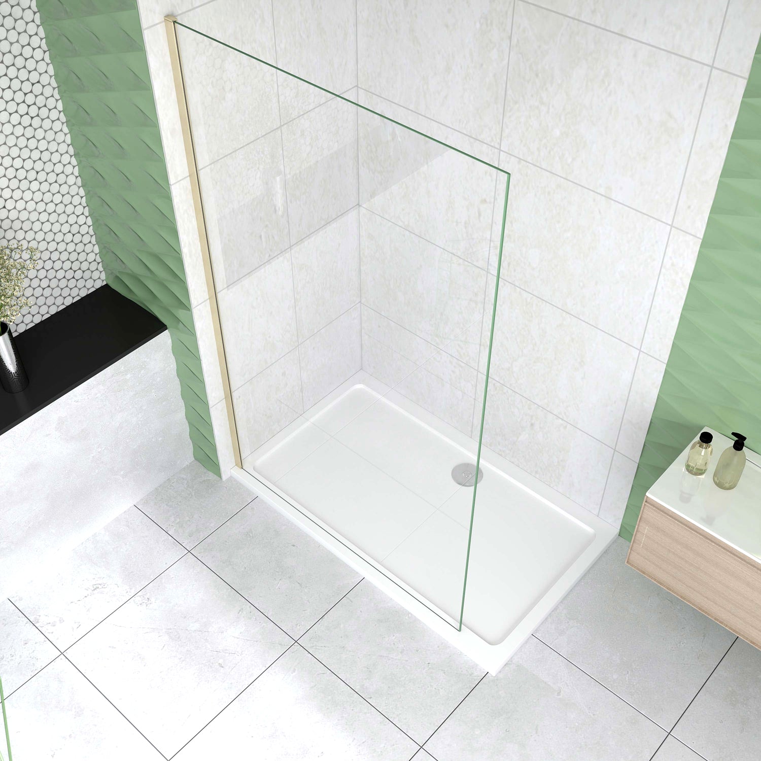 Box Doccia Walk In 40-120x200 cm Parete Fissa Vetro 8/10 mm Trasparente Anticalcare Oro Spazzolato
