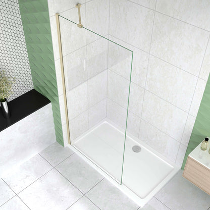 Box Doccia Walk In 40-120x200 cm Parete Fissa Vetro 8 mm Trasparente Anticalcare Oro Spazzolato Barra Stabilizzatrice 45 cm Snodabile