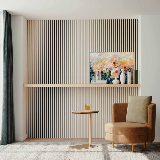 Set di 2 pannelli decorativi fonoassorbenti in legno MDF, 120 cm × 60 cm, Sp 21 mm, Color rovere naturale/chiaro/scuro/noce/grigio chiaro#Color rovere naturale