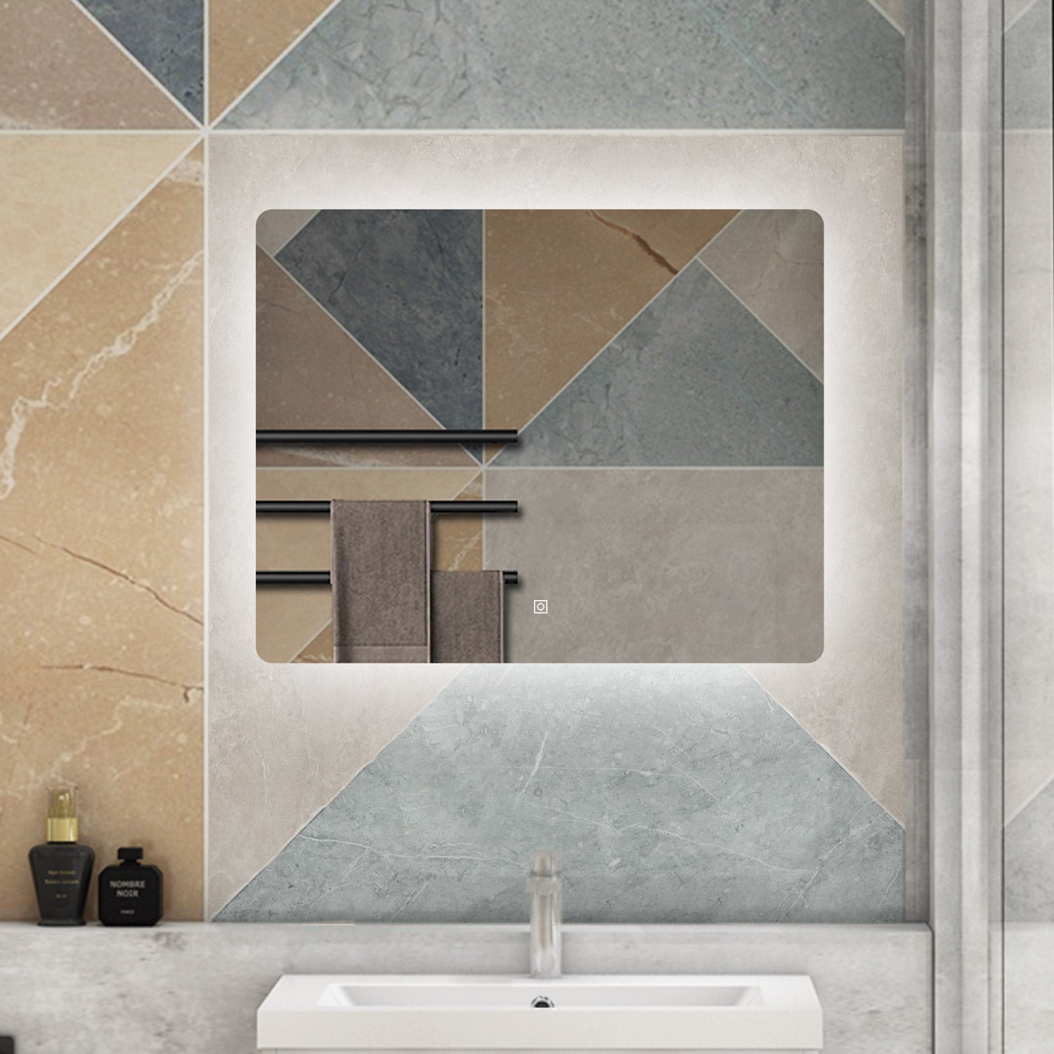 AICA 70-100 x 50-80 Specchio da bagno con LED|Rettangolare|Touch|Memoria|Dimmerabile|Retroilluminato