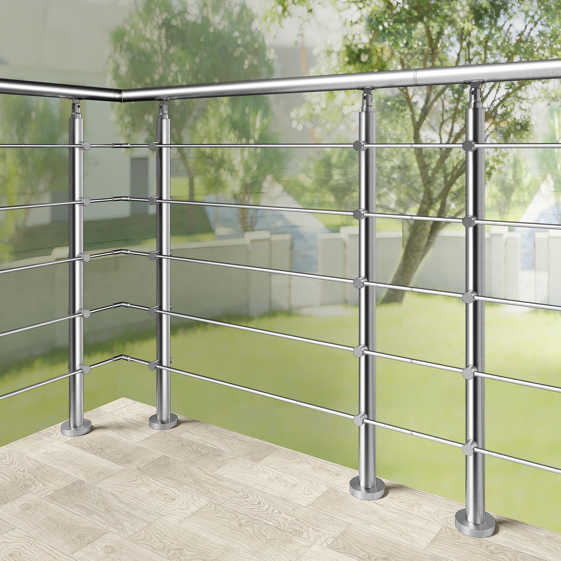 Ringhiera universale in acciaio inox 80-100-120-150-180-200-220-240 cm con 5 barre trasversali