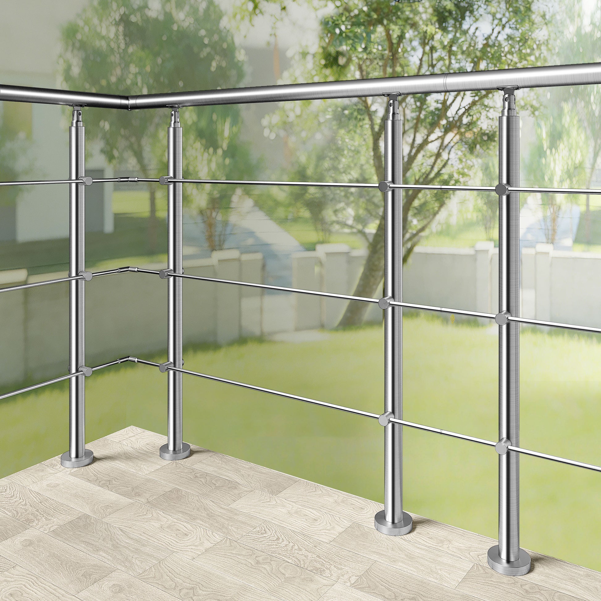 Ringhiera universale in acciaio inox 80-100-120-150-180-200-220-240 cm con 3 barre trasversali