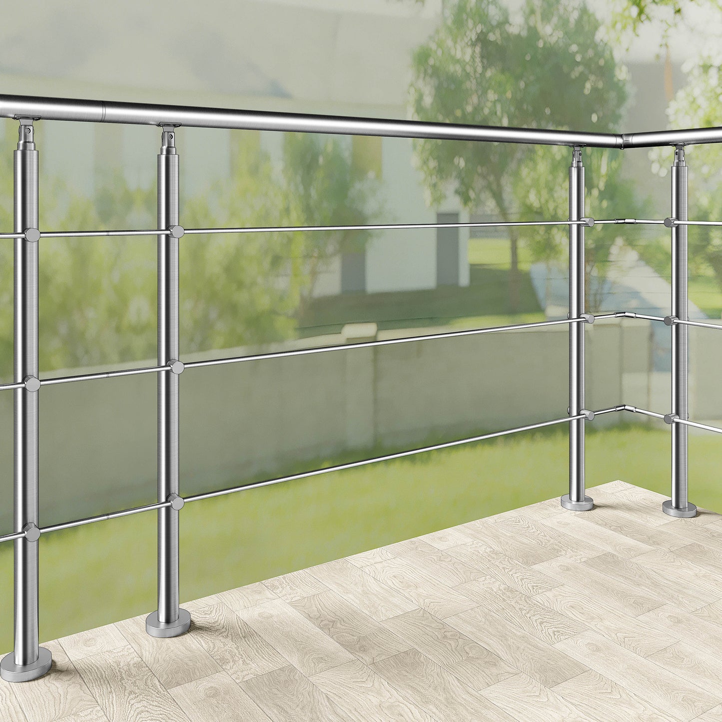 Ringhiera universale in acciaio inox 80-100-120-150-180-200-220-240 cm con 3 barre trasversali