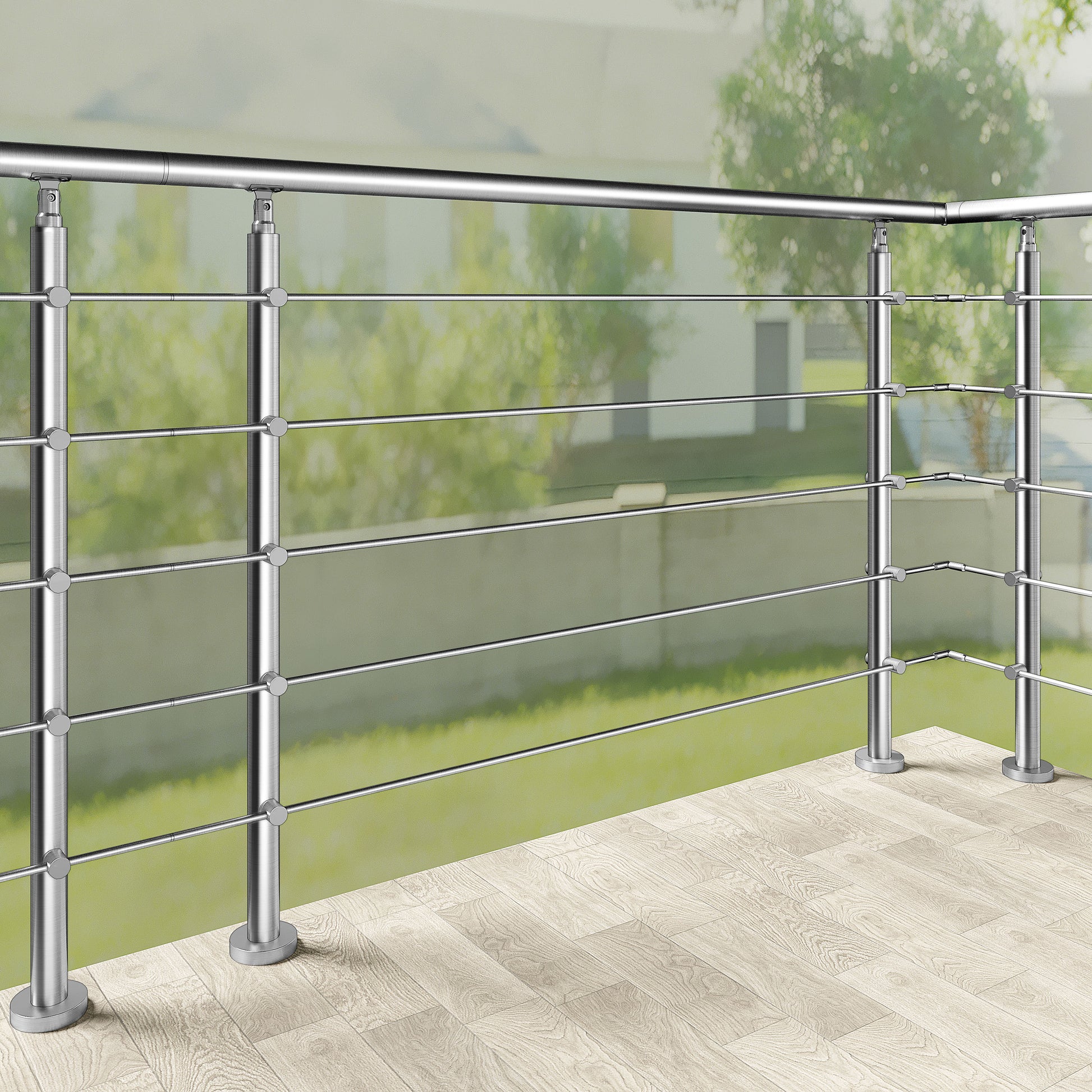 Ringhiera universale in acciaio inox 80-100-120-150-180-200-220-240 cm con 5 barre trasversali