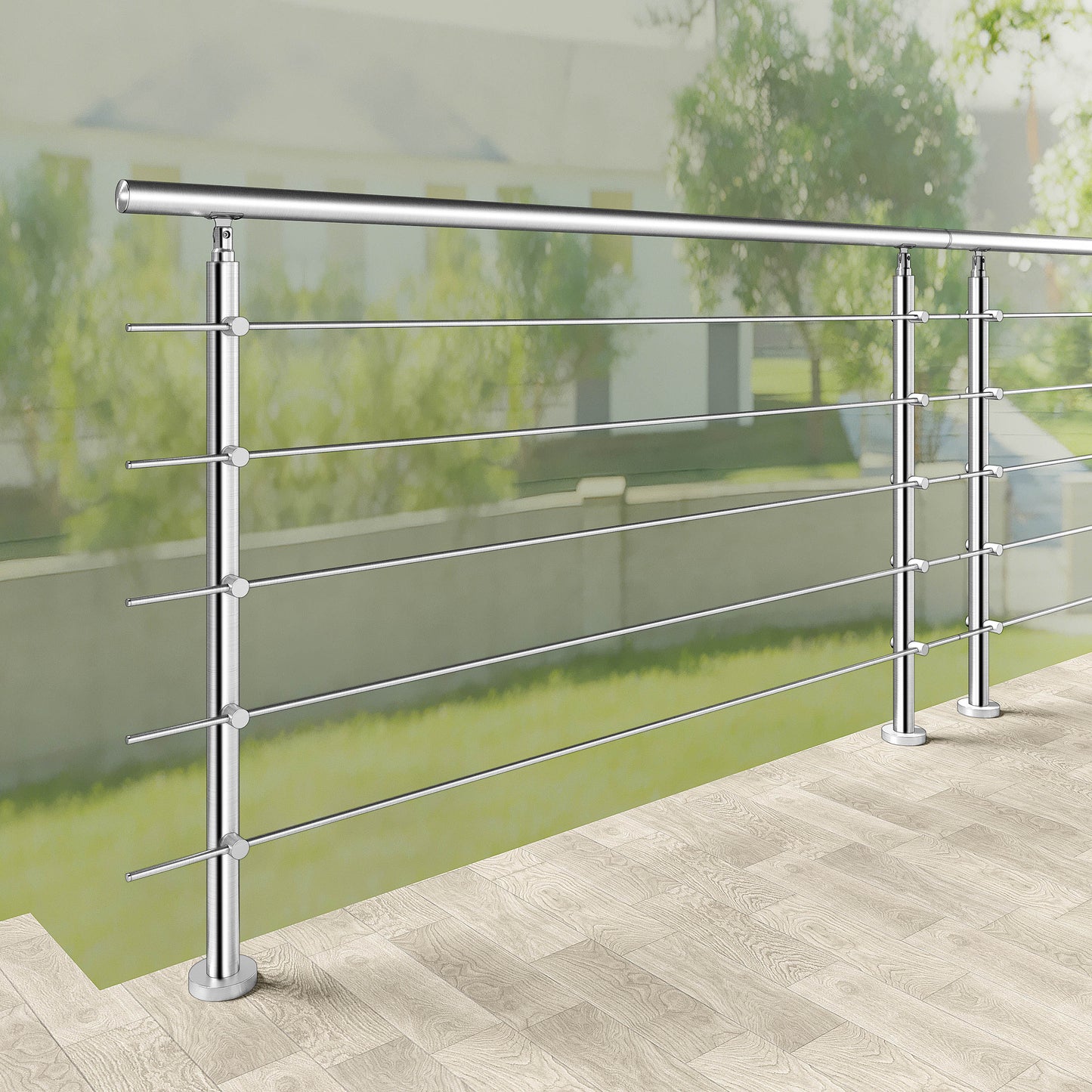 Ringhiera universale in acciaio inox 80-100-120-150-180-200-220-240 cm con 5 barre trasversali