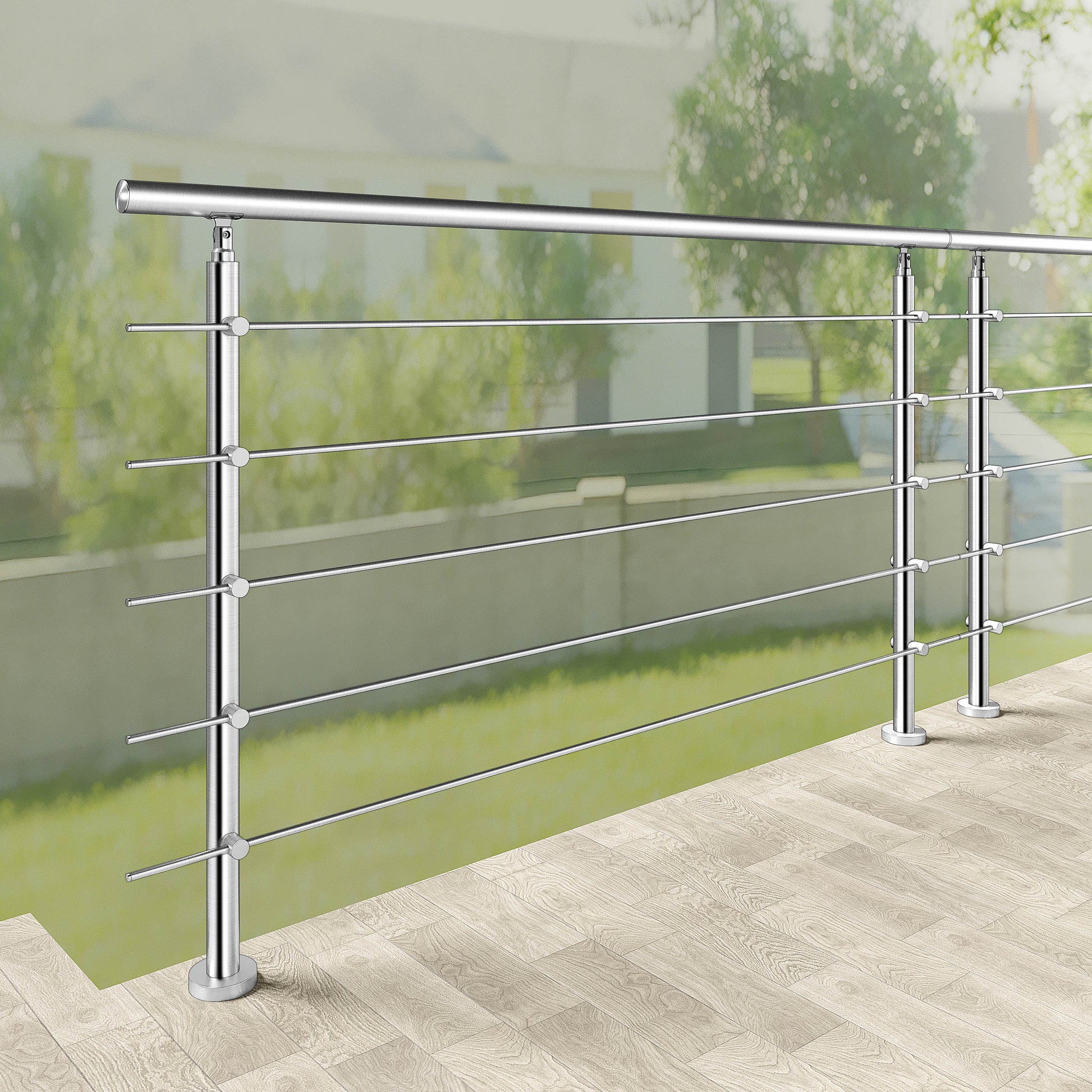 Ringhiera universale in acciaio inox 80-100-120-150-180-200-220-240 cm con 5 barre trasversali
