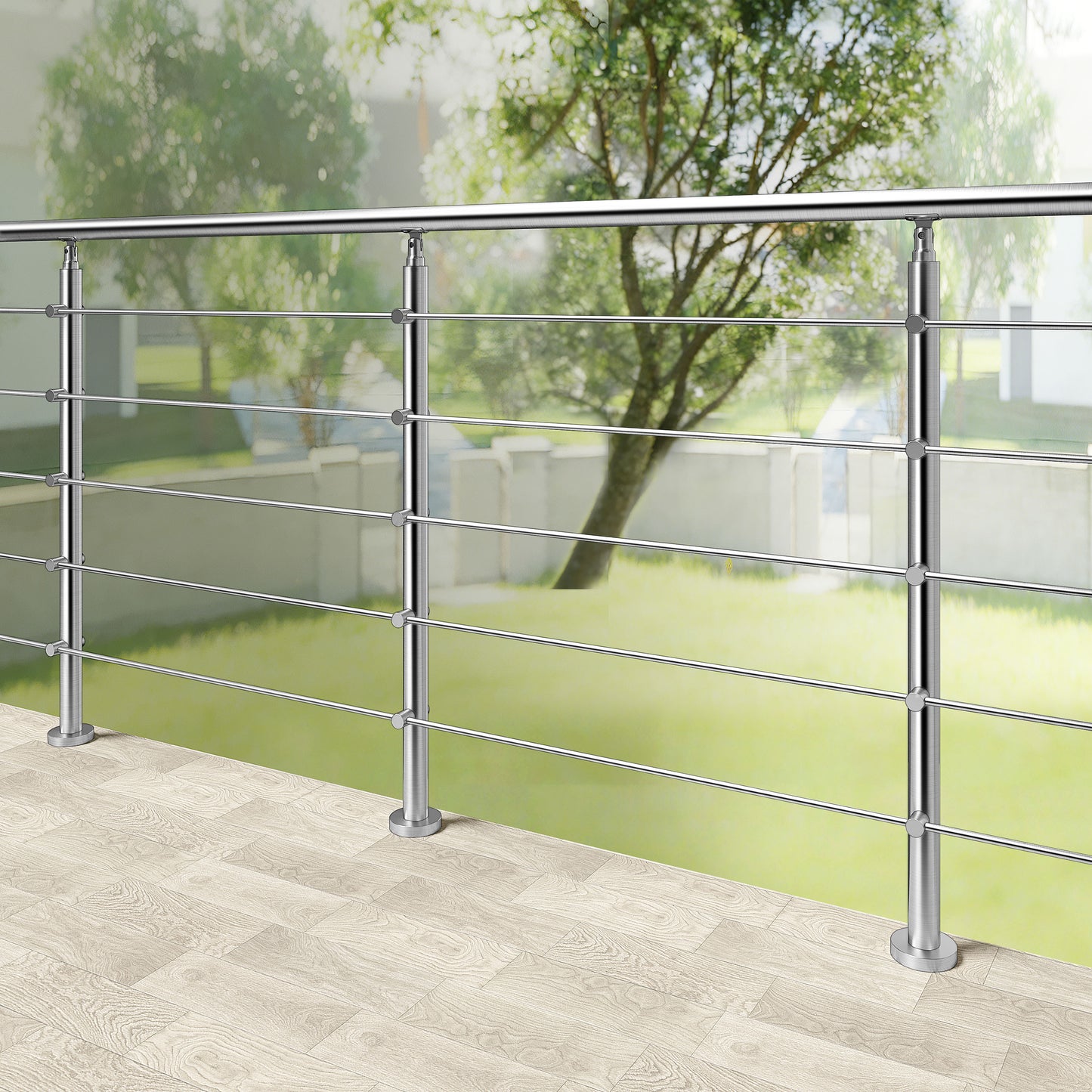 Ringhiera universale in acciaio inox 80-100-120-150-180-200-220-240 cm con 5 barre trasversali