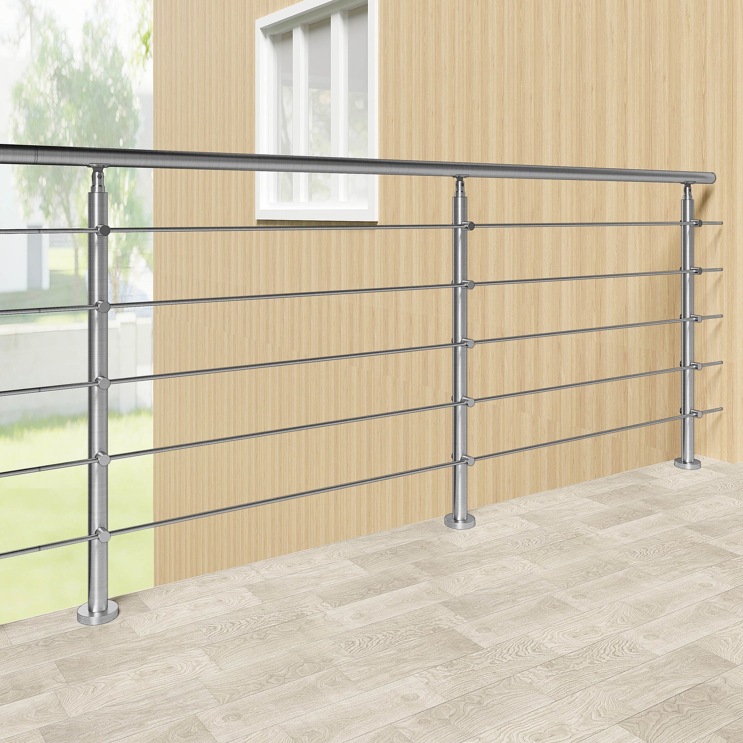 Ringhiera universale in acciaio inox 80-100-120-150-180-200-220-240 cm con 5 barre trasversali