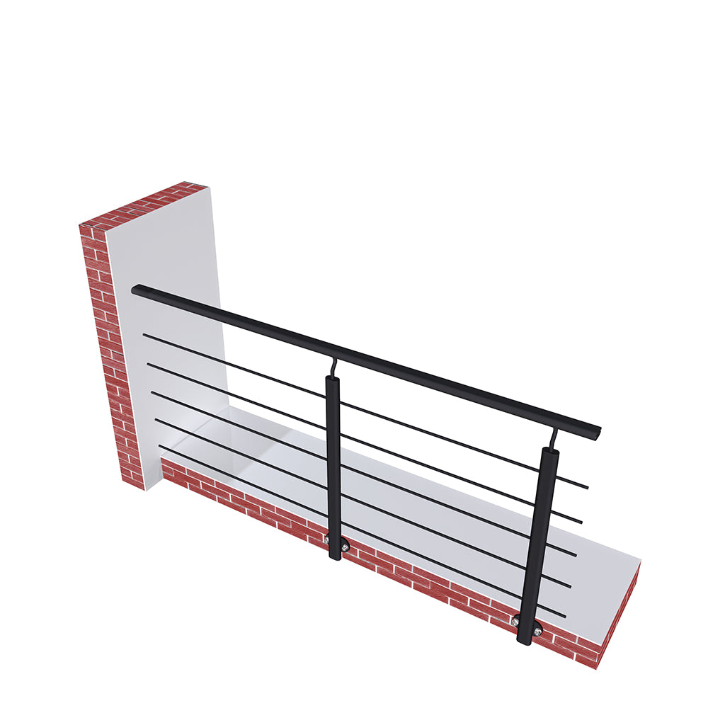 Ringhiera Balaustra in Alluminio Argento Opaco o Nero Opaco 200x100cm a Fissaggio a Parete, con supporto di collegamento a Parete