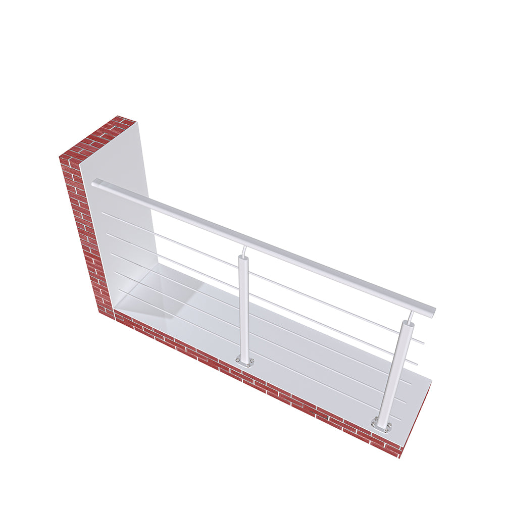 Ringhiera Parapetto in Alluminio Nero Opaco o Argento Opaco 200x100cm a Fissaggio a Pavimento, con supporto di collegamento a Parete Argento opaco