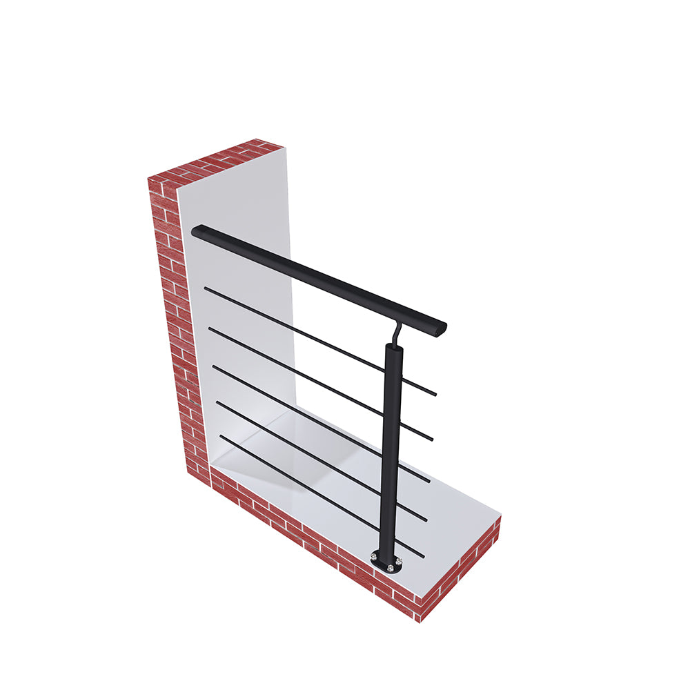 Ringhiera Balaustra in Alluminio Nero Opaco o Argento Opaco 100x100cm a Fissaggio a Pavimento, con supporto di collegamento a Parete Nero opaco