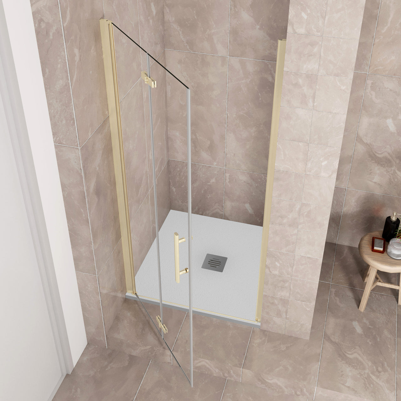 Porta Doccia H:185 cm Porta Battente Pieghevole in Vetro Temperato Trasparente 6 mm Anticalcare Telaio Dorato Spazzolato