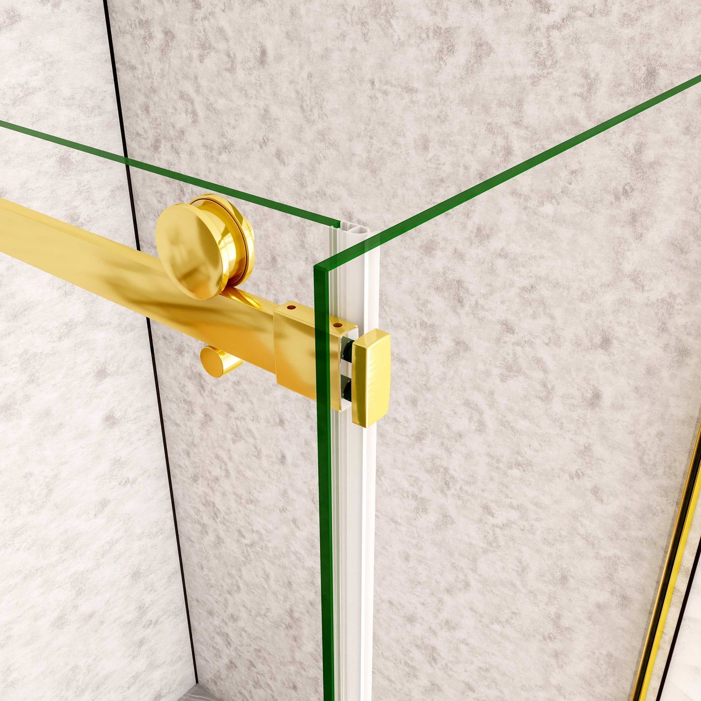 Box Doccia Angolare H.195 cm Porta Scorrevole con Parete Fissa Vetro 8 mm Temperato Anticalcare Trasparente Telaio Cromo Dorato