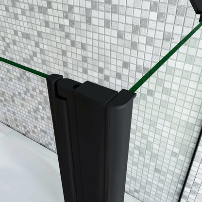 90/100/110/120/130x140cm Sopravasca Angolare 2 Ante Pieghevoli con Parete Laterale 65/70/75 cm Vetro Temperato 6 mm Trasparente Anticalcare Nero Opaco