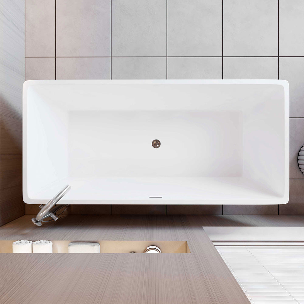 Vasca da Bagno a Isola Freestanding in Acrilico da 170x80x58 cm/150x72x56 cm, Colore Bianco, Forma Rettangolare