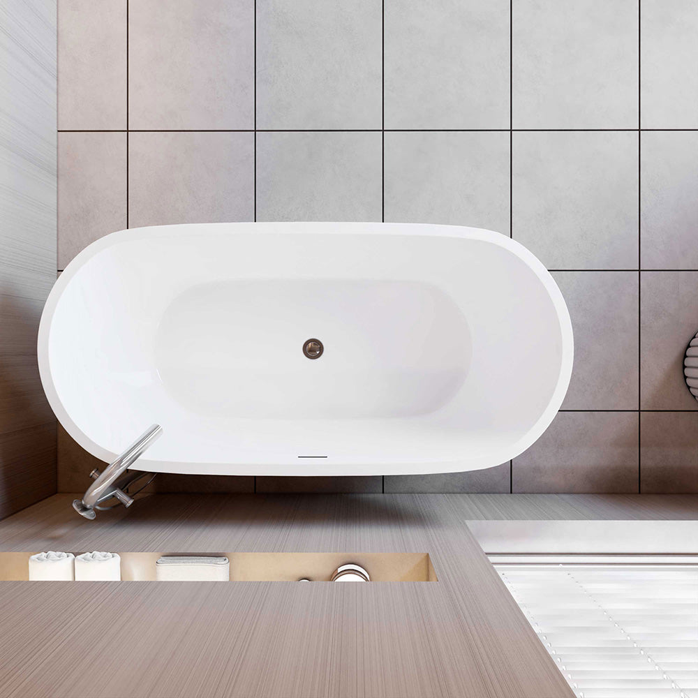 Vasca da Bagno a Isola Freestanding in Acrilico da 150x70x58 cm, Colore Bianco, Forma Ovale