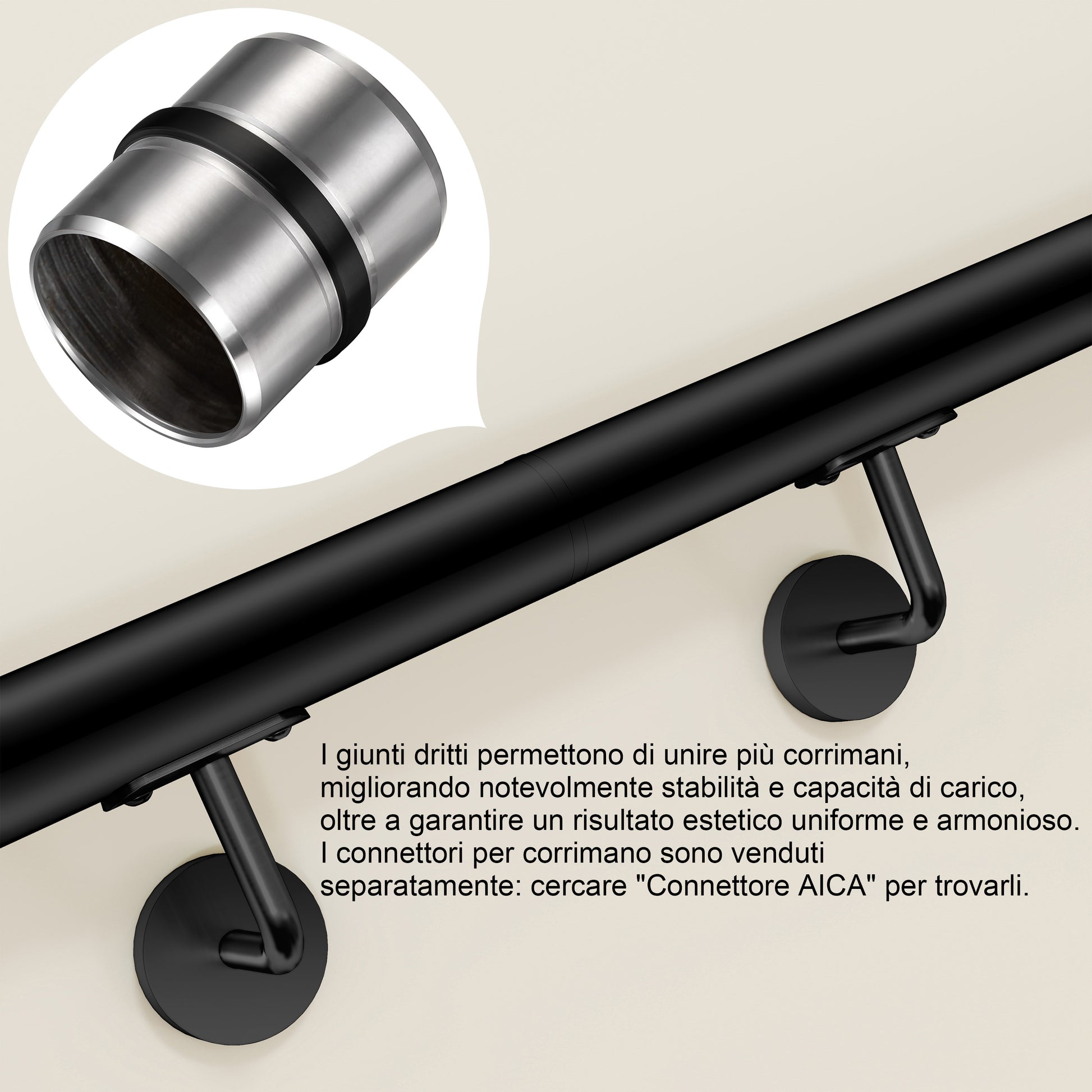 Connettore regolabile/Connettore dritto in acciaio inox 304 per corrimano Ø42.2/42.4mm parete