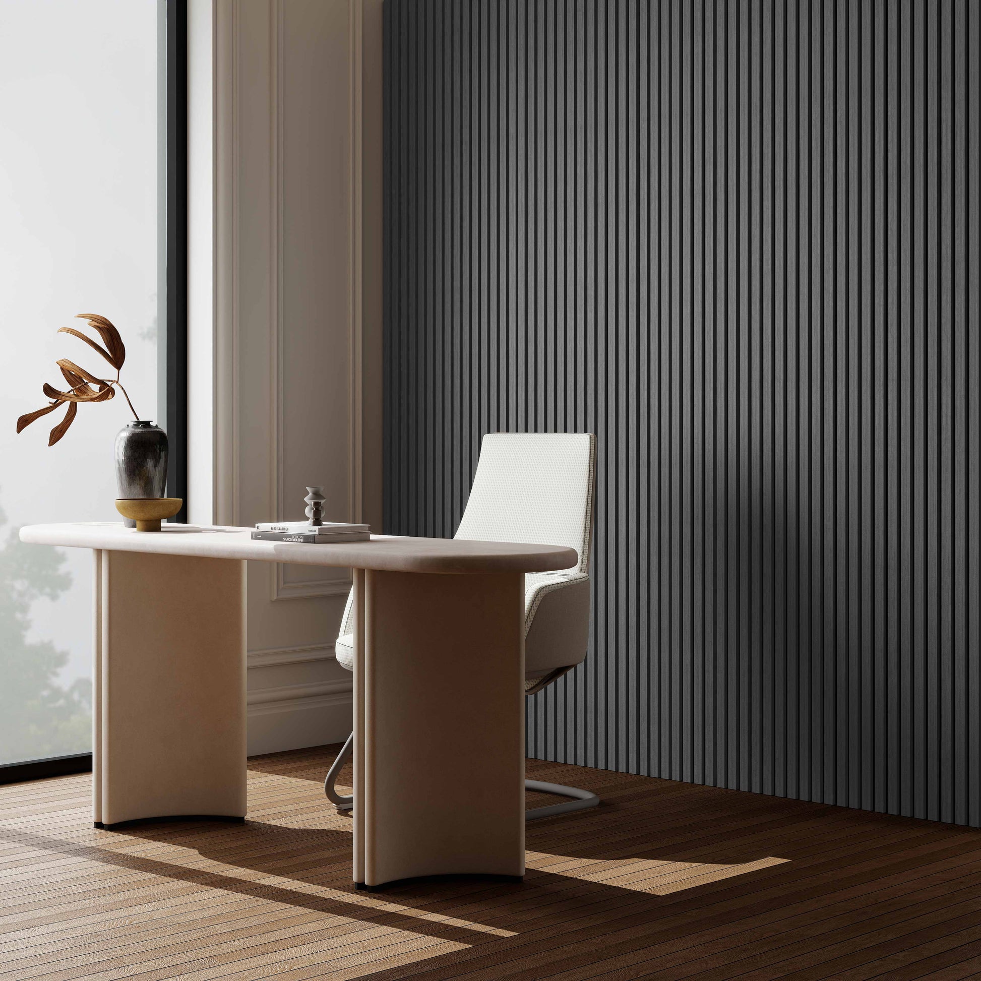 Set di 2/3 pannelli decorativi fonoassorbenti in legno MDF, 260 cm × 30 cm, Sp 21 mm, Color rovere naturale/chiaro/scuro/noce/grigio chiaro (Copy)#Color rovere grigio chiaro