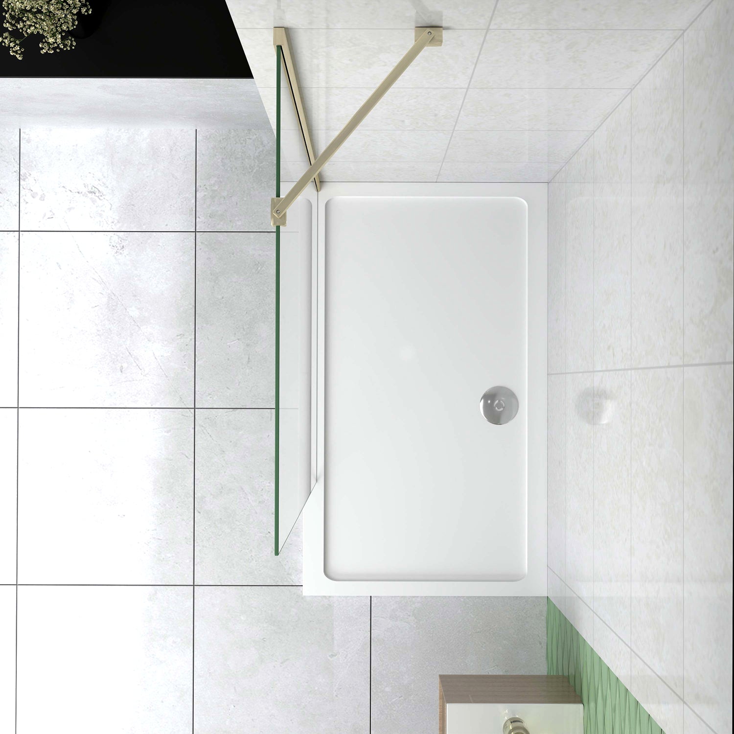 Box Doccia Walk In 40-120x200 cm Parete Fissa Vetro 8 mm Trasparente Anticalcare Oro Spazzolato Barra Stabilizzatrice 45 cm Snodabile