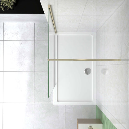 Box Doccia Walk In 40-50-60-70-80-85-90-100-110-120x200 cm Parete Fissa Vetro 8/10 mm Trasparente Anticalcare Oro Spazzolato Barra Stabilizzatrice 70-120 cm
