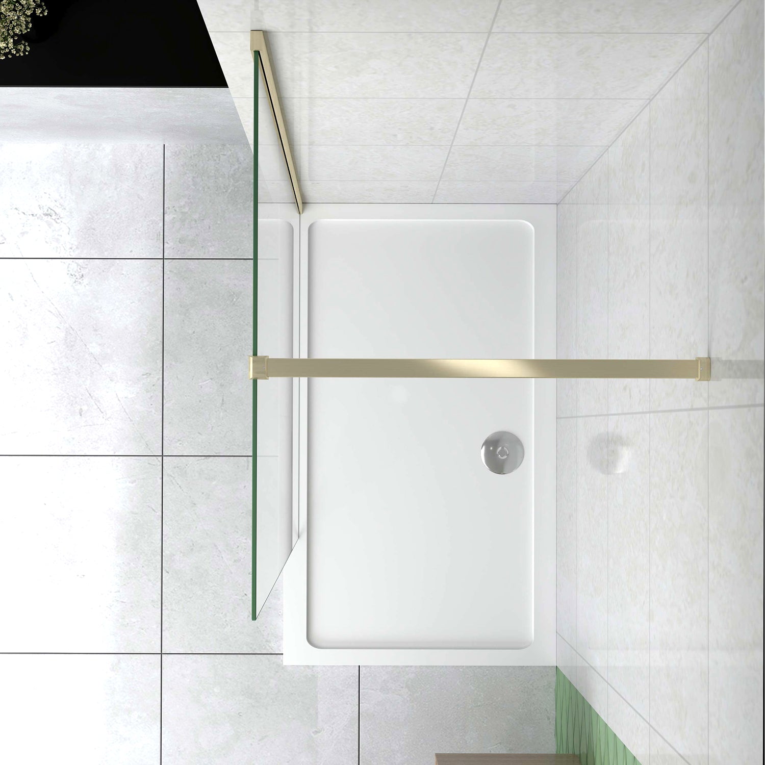 Box Doccia Walk In 40-120×200 cm Parete Fissa Vetro 8 mm Trasparente Anticalcare Oro Spazzolato Barra Piatta Stabilizzatrice 90 cm
