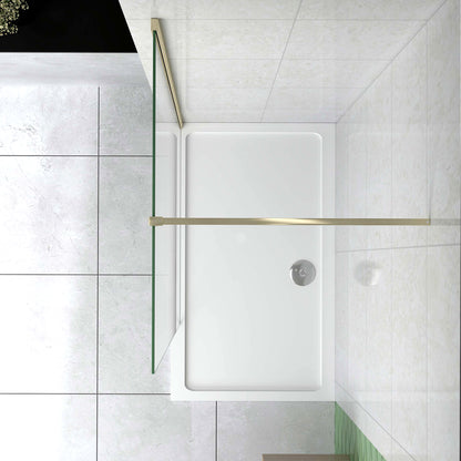 Box Doccia Walk In 40-50-60-70-80-85-90-100-110-120x200 cm Parete Fissa Vetro 8/10 mm Trasparente Anticalcare Oro Spazzolato Barra Stabilizzatrice 140 cm