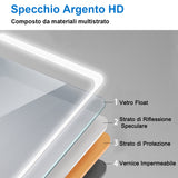 Aica 90×65cm Specchio da Bagno LED Quadrato, Anti Nebbia, Doppio Controllo Intelligente - Consegna gratuita