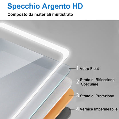 Aica Specchio da Bagno Rettangolare a LED Specchio da Toeletta Specchio da Parete, Luce Bianca 6000K, Antiappannamento, Touch, IP44